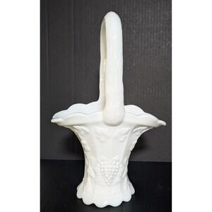 Vintage Westmoreland Paneled Milk Glass Basket With Grape Motif 11 1/2" Pristine